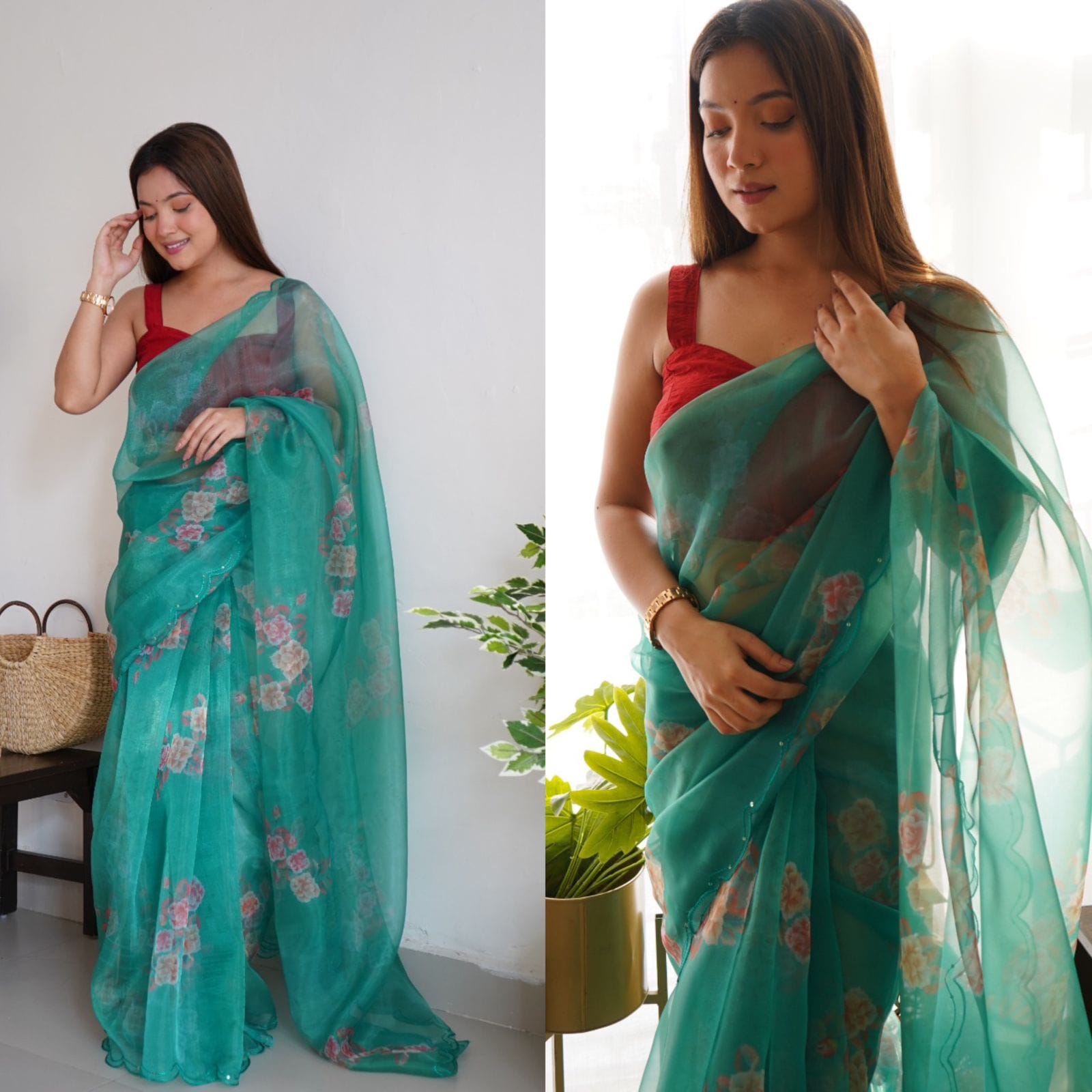 Aqua Green Organza Saree