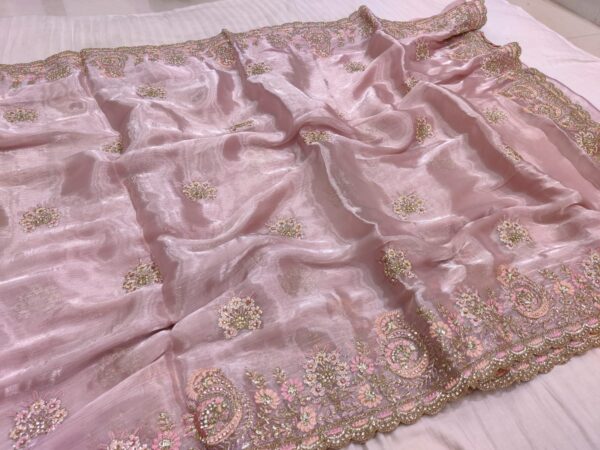 Grey Pink Designer Heavy Party-Wear Saree