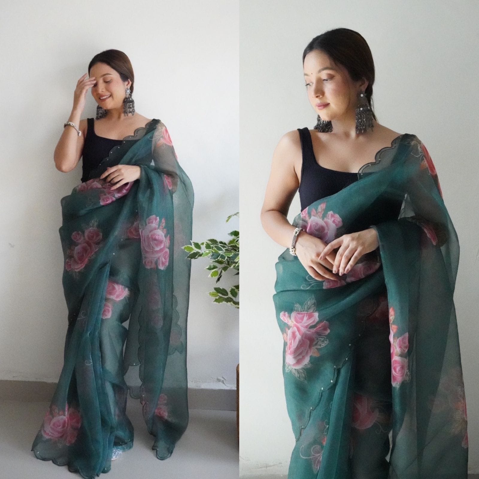 Hunter Green Organza Saree