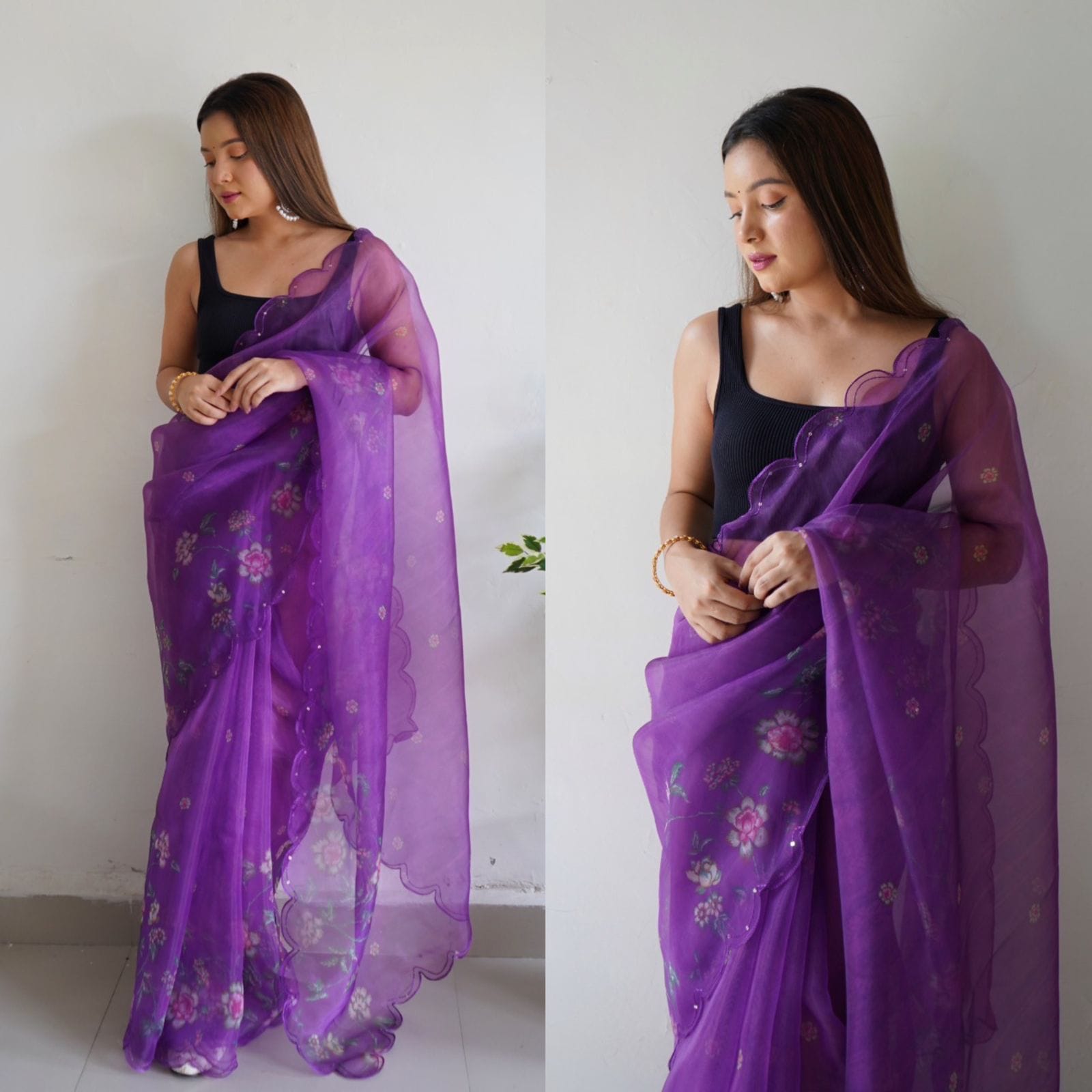 Indigo Wine Organza Saree