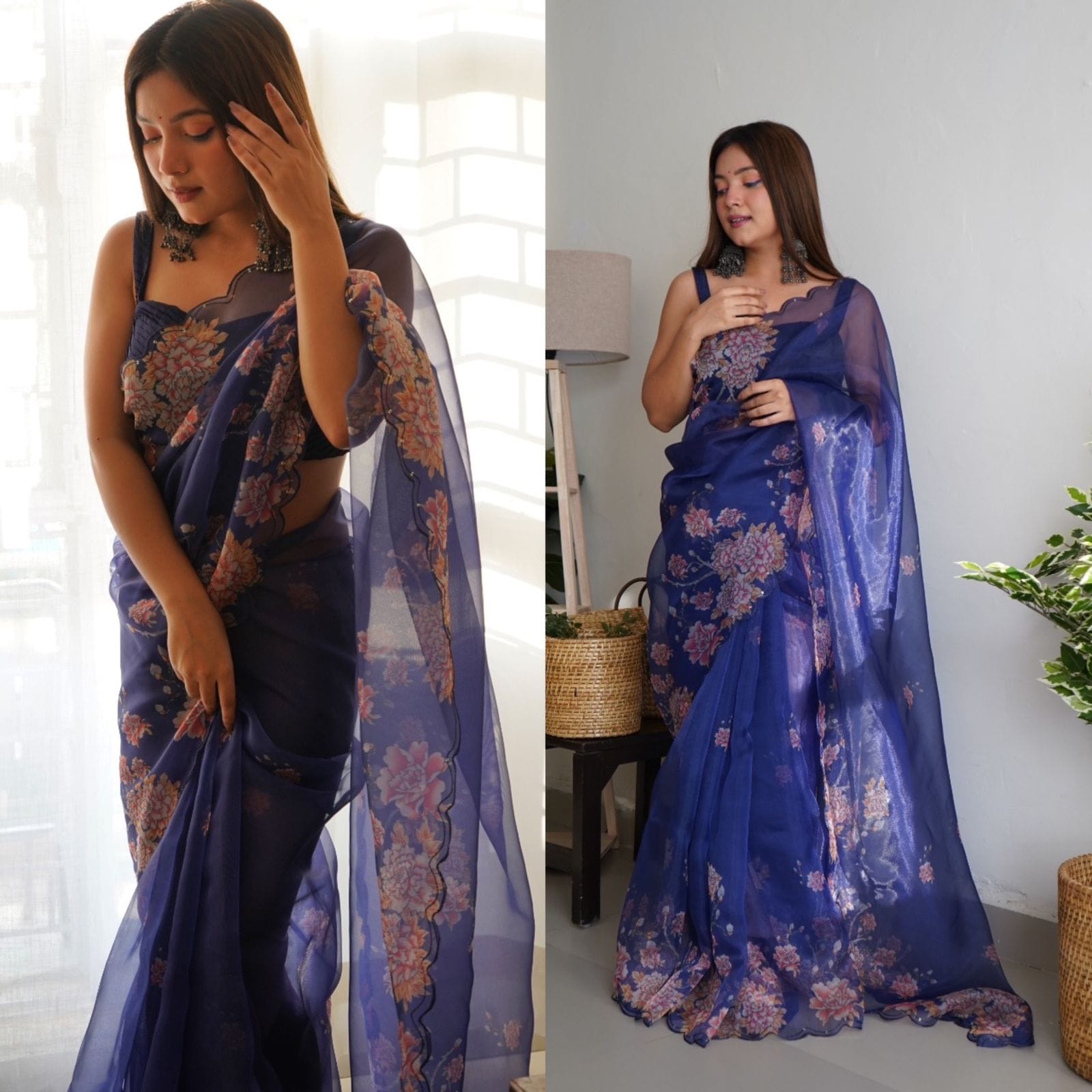 Navy Blue Organza Saree