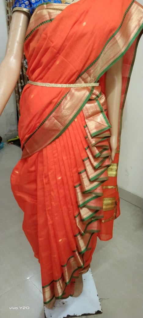 Readymade Shahi Mastani Nauvari Saree OrangeGreen