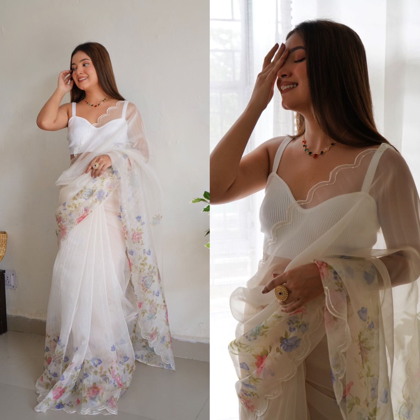 Swan White Organza Saree