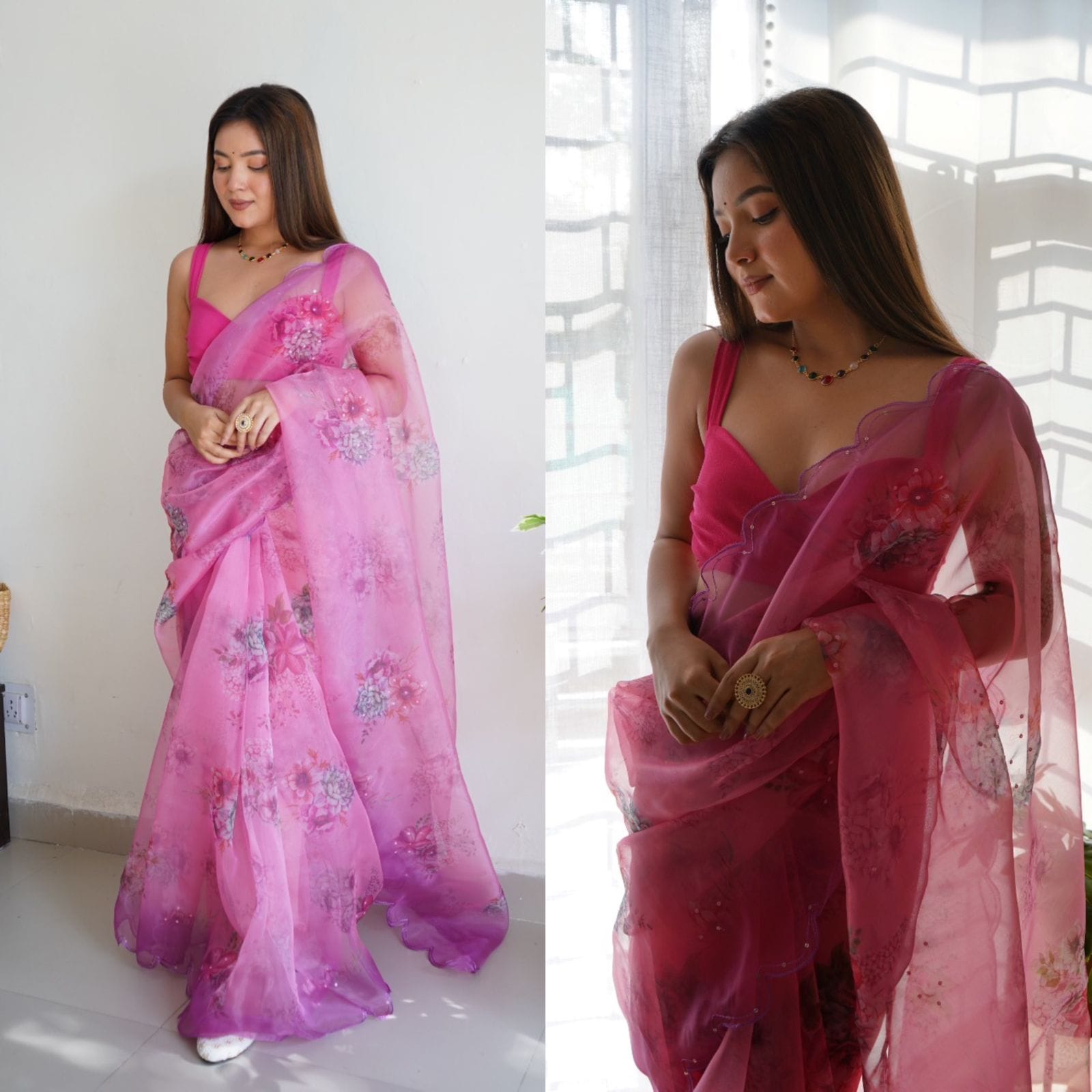 Taffy Pink Organza Saree