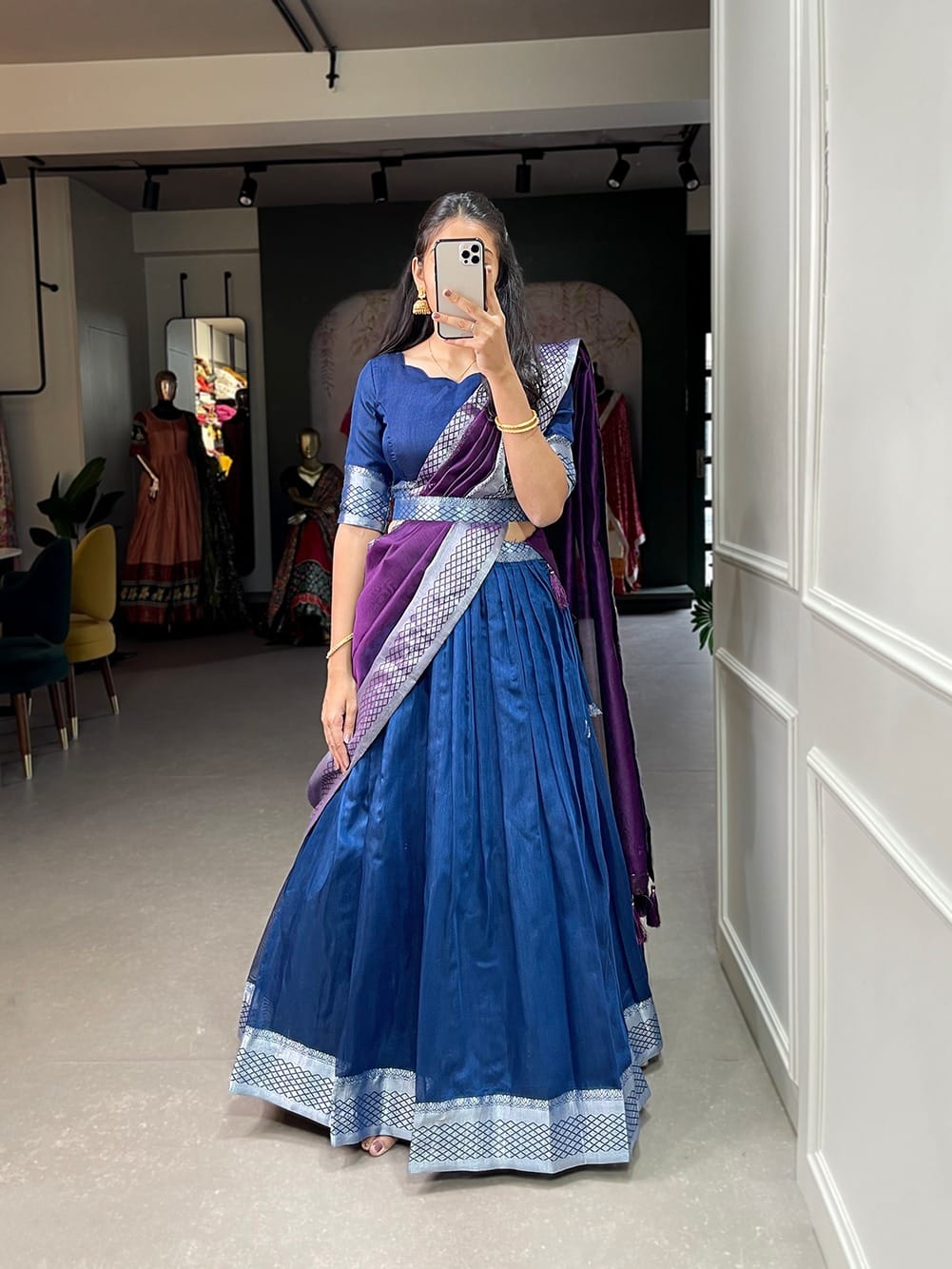 Dupion Silk Lehenga Choli Blue Dupion Silk Lehenga Choli Blue