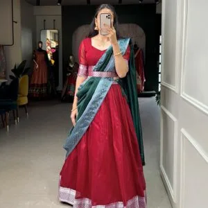 Dupion Silk Lehenga Choli Red