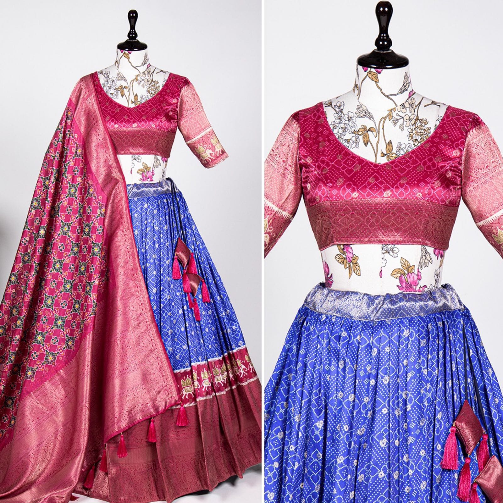Jacquard Silk Lehenga Blue-2