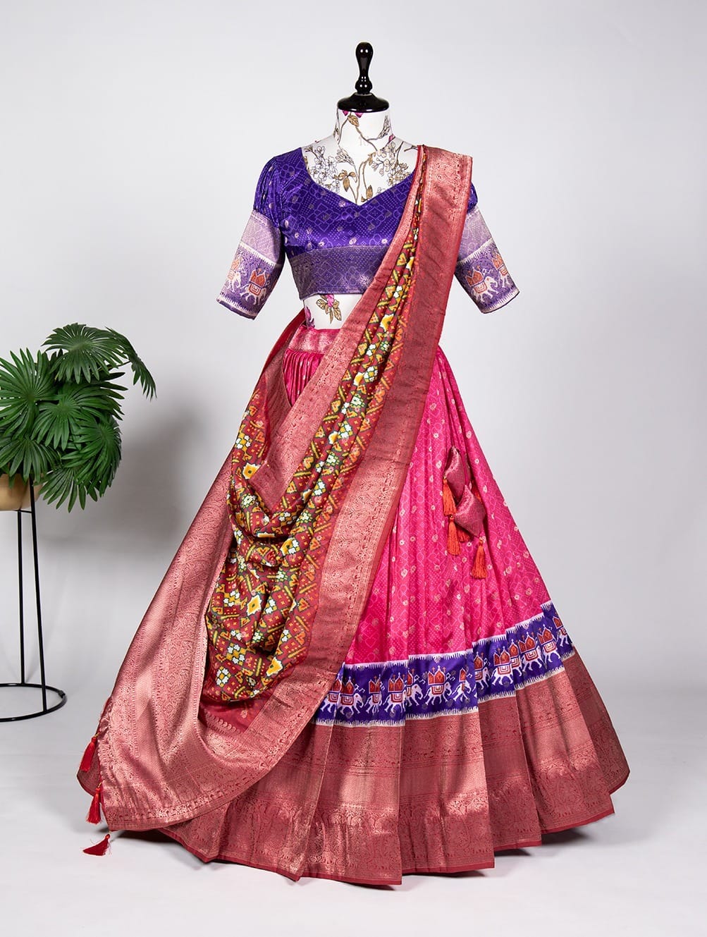 Jacquard Silk Lehenga Pink