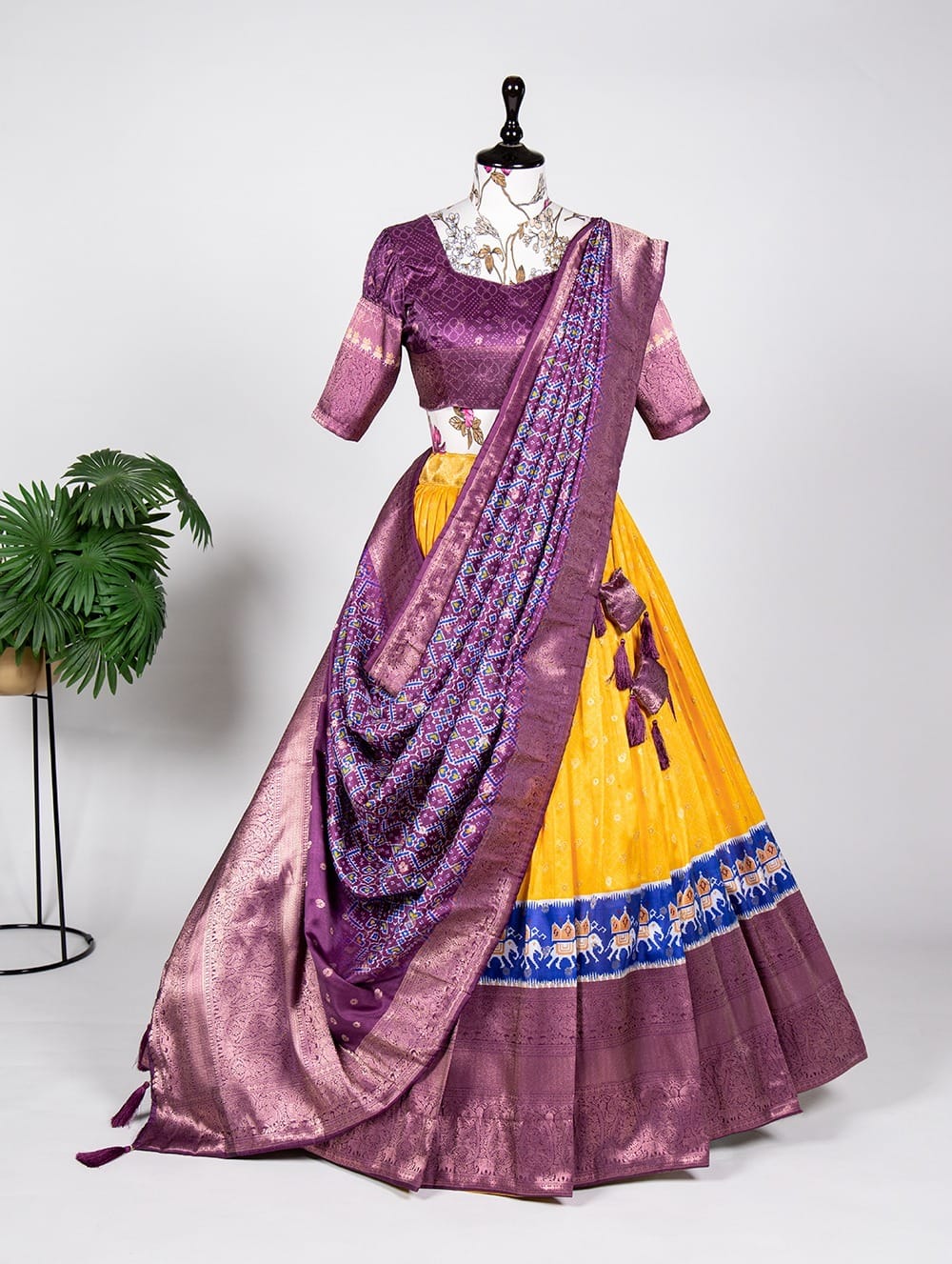 Jacquard Silk Lehenga Yellow
