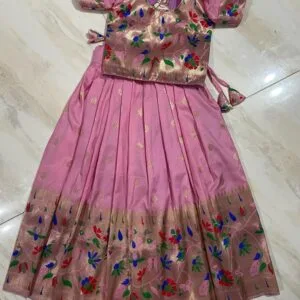Pink paithani lehenga for baby girl_1
