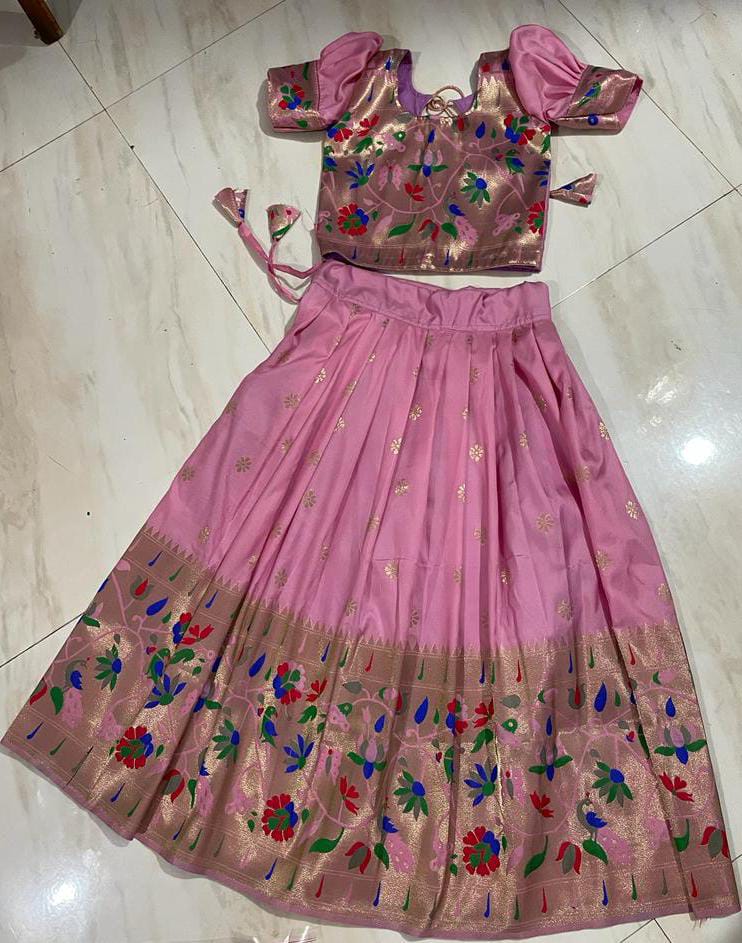 Pink paithani lehenga for kids