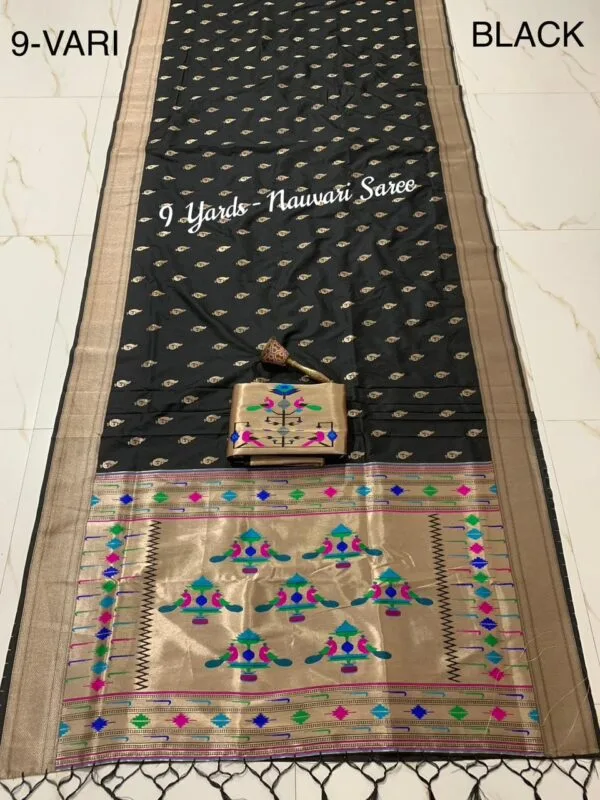 9 Yards Black Nauvari Paithani Saree