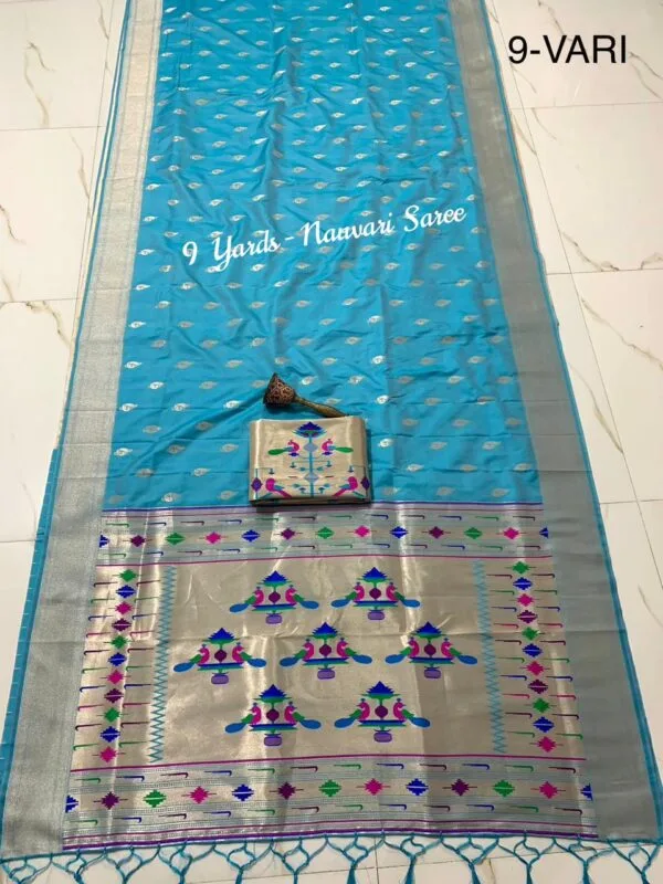 9 Yards Cyan Nauvari Paithani Saree