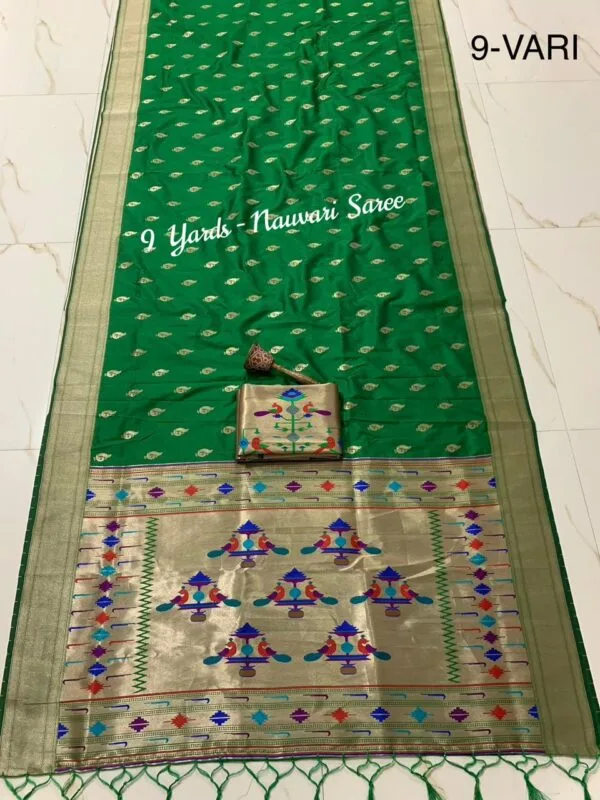 9 Yards Green Nauvari Paithani Saree