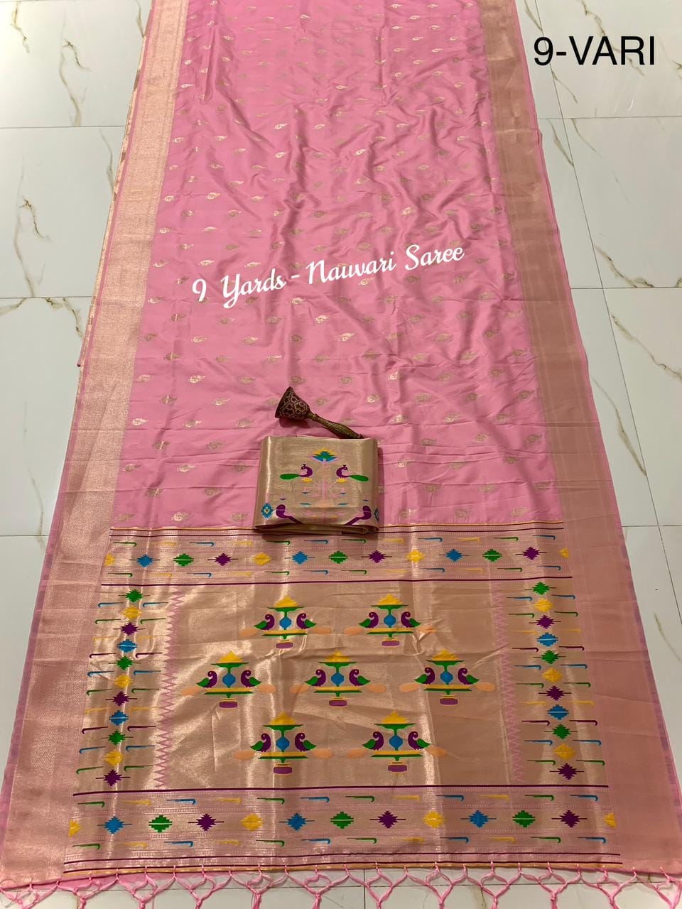 9 Yards Light Pink Nauvari Paithani Saree 9 Yards Light Pink Nauvari Paithani Saree