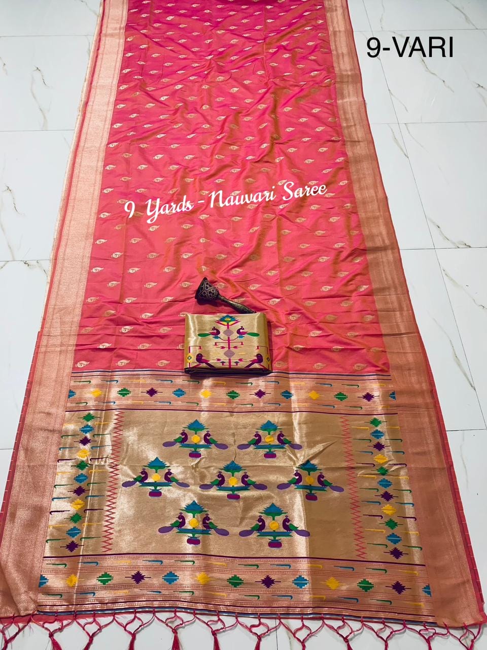 9 Yards Pink Nauvari Paithani Saree 9 Yards Pink Nauvari Paithani Saree