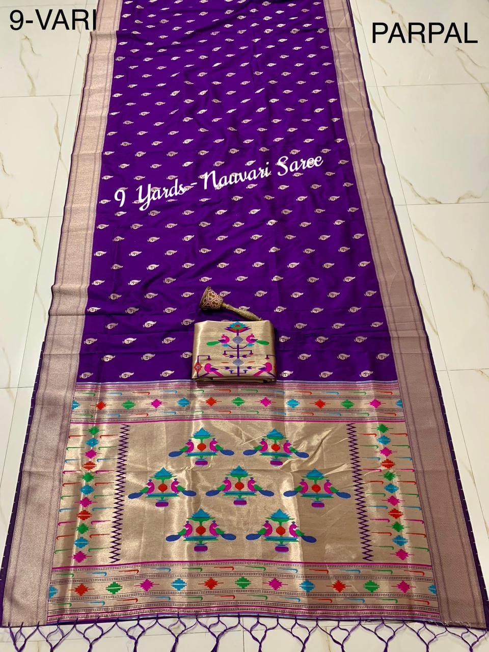 9 Yards Purple Nauvari Paithani Saree 9 Yards Purple Nauvari Paithani Saree