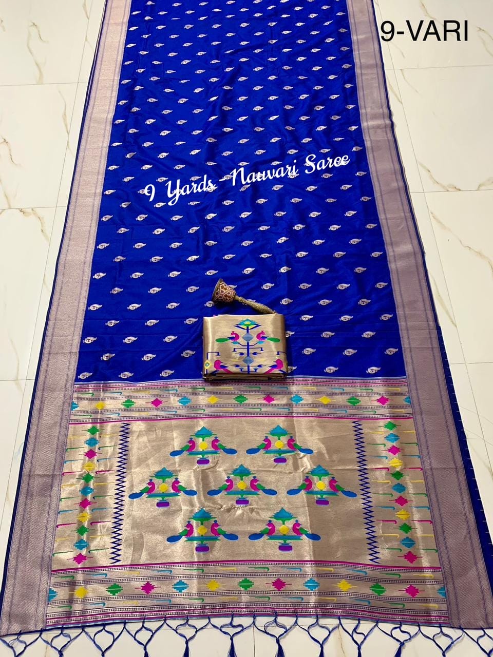 9 Yards Royal Blue Nauvari Paithani Saree 9 Yards Royal Blue Nauvari Paithani Saree