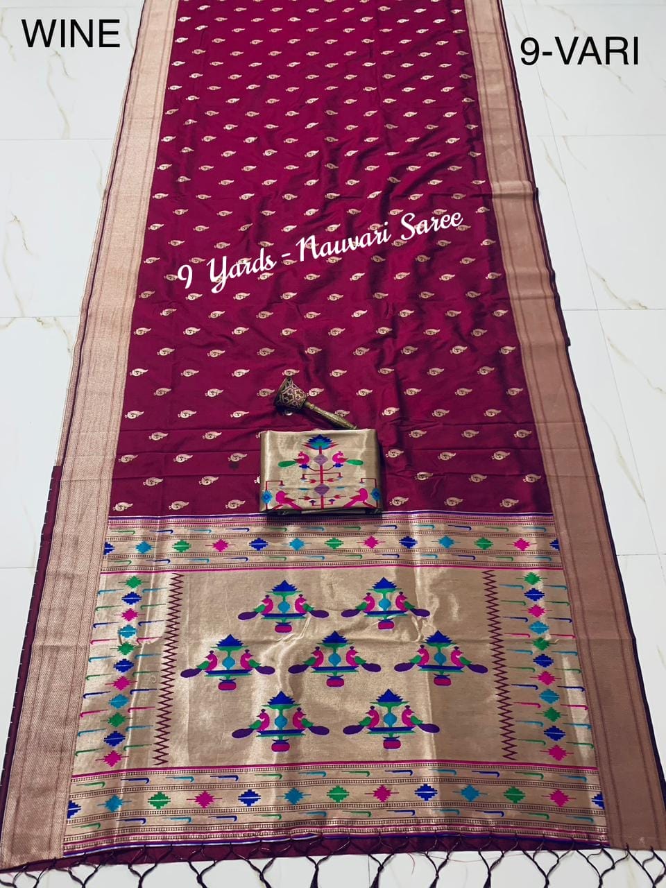9 Yards Wine Nauvari Paithani Saree 9 Yards Wine Nauvari Paithani Saree