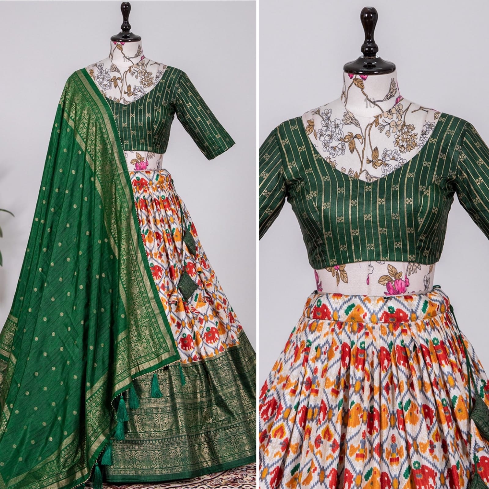 Green Dola Silk Lehenga Choli (2) Narayanpet lehenga detail
