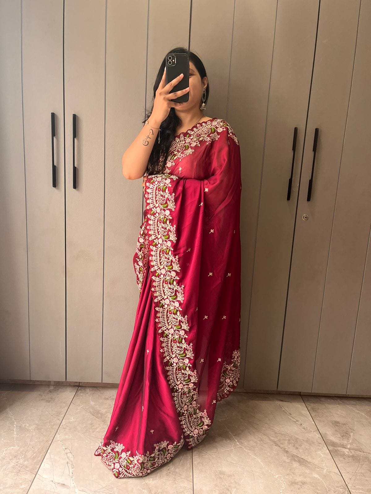 Maroon Pure Satin Georgette silk saree Maroon Pure Satin Georgette silk saree