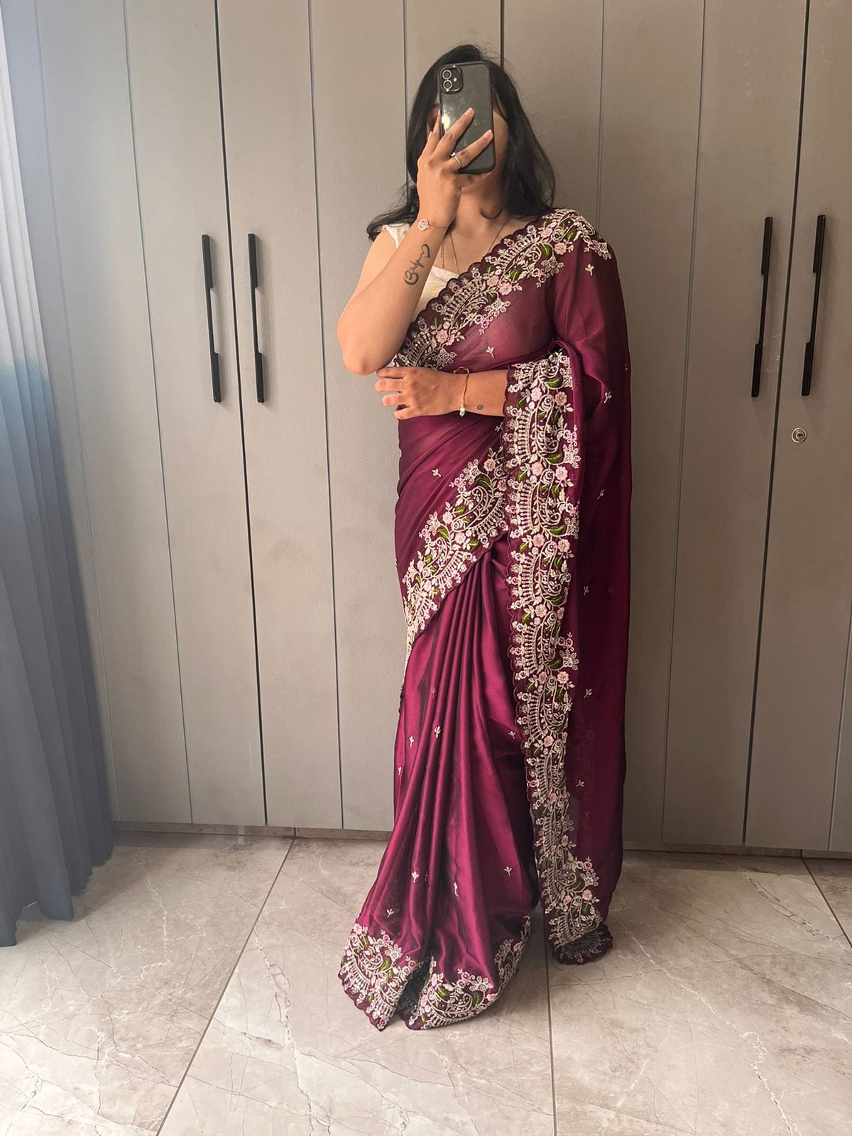 Purple Pure Satin Georgette silk saree (3) Purple Pure Satin Georgette silk saree (3)