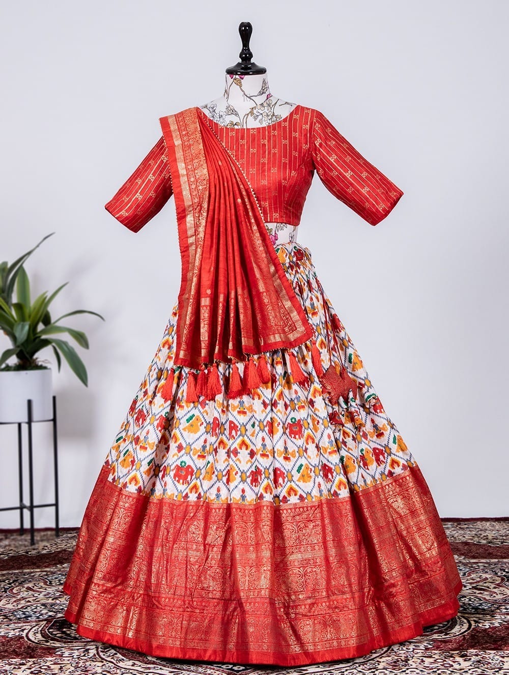 Red Dola Silk Lehenga Choli Product detail view 6
