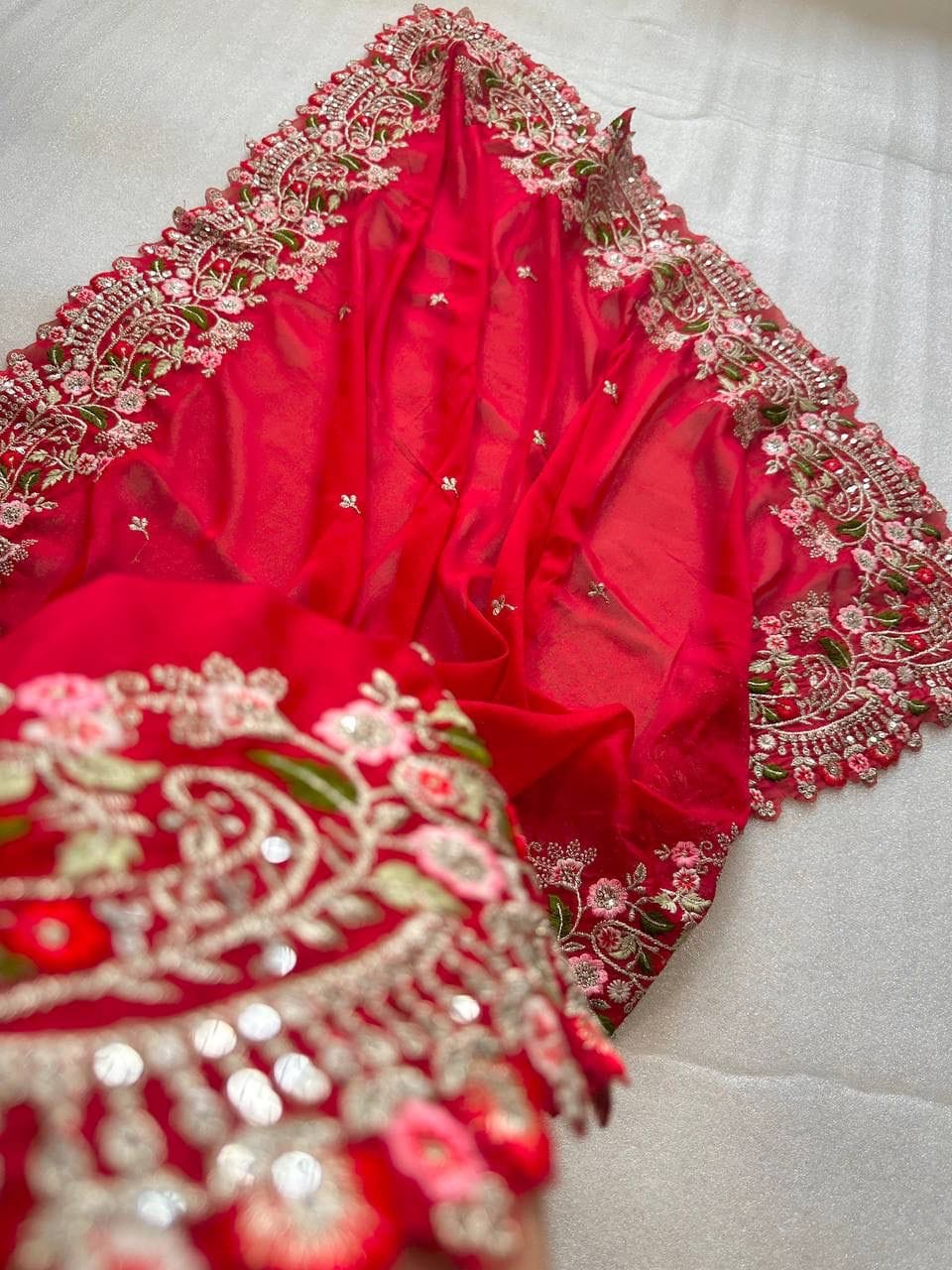 Red Pure Satin Georgette silk saree (3) Red Pure Satin Georgette silk saree (3)