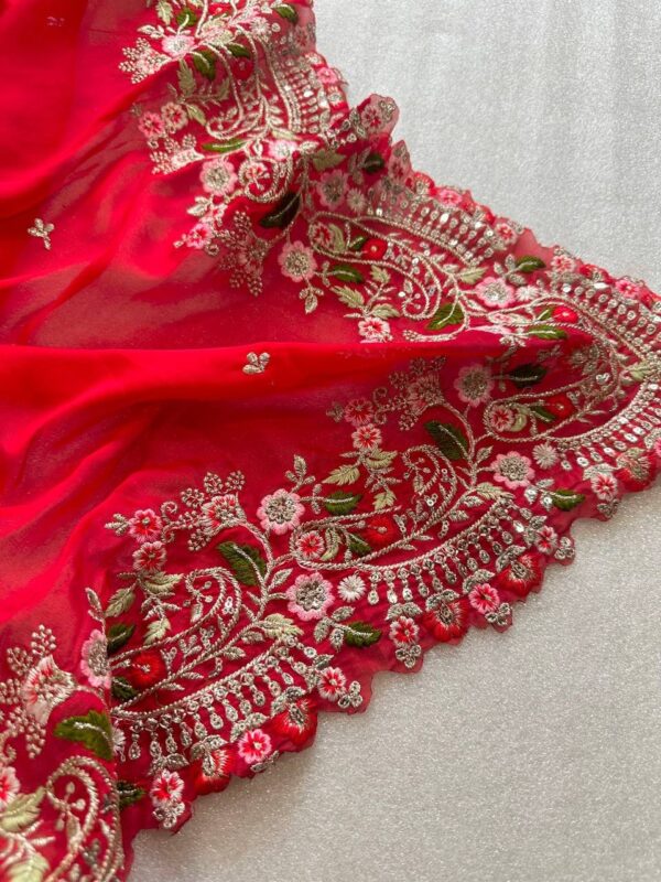 Red Pure Satin Georgette silk saree (5)