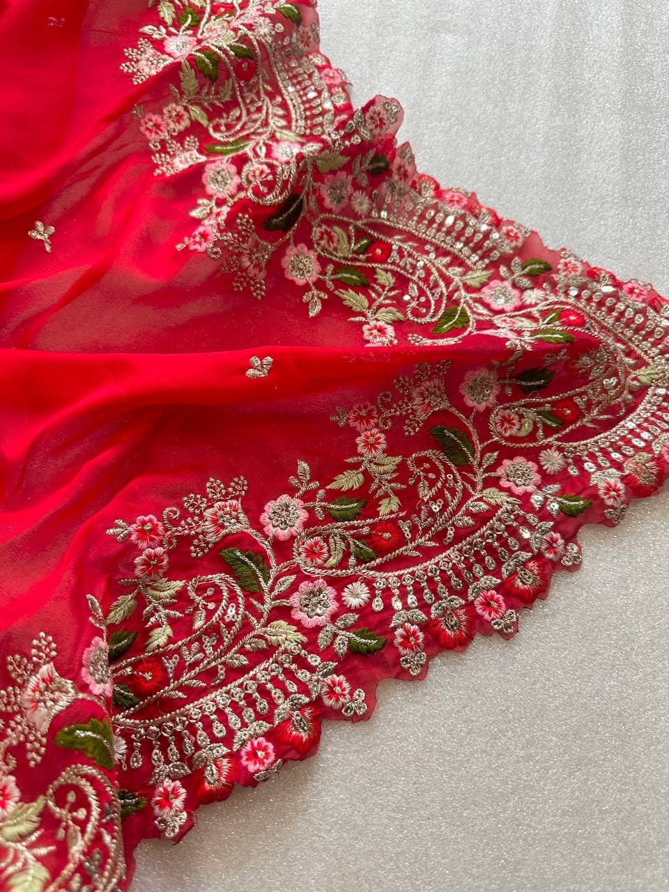 Red Pure Satin Georgette silk saree (5) Red Pure Satin Georgette silk saree (5)