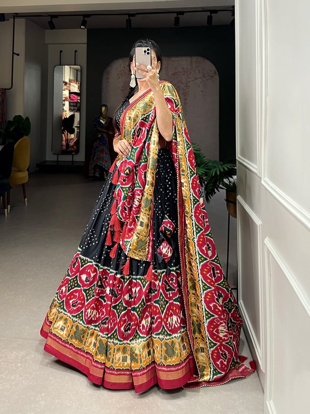 Tussar Silk Black Lehenga Choli Tussar Silk Black Lehenga Choli