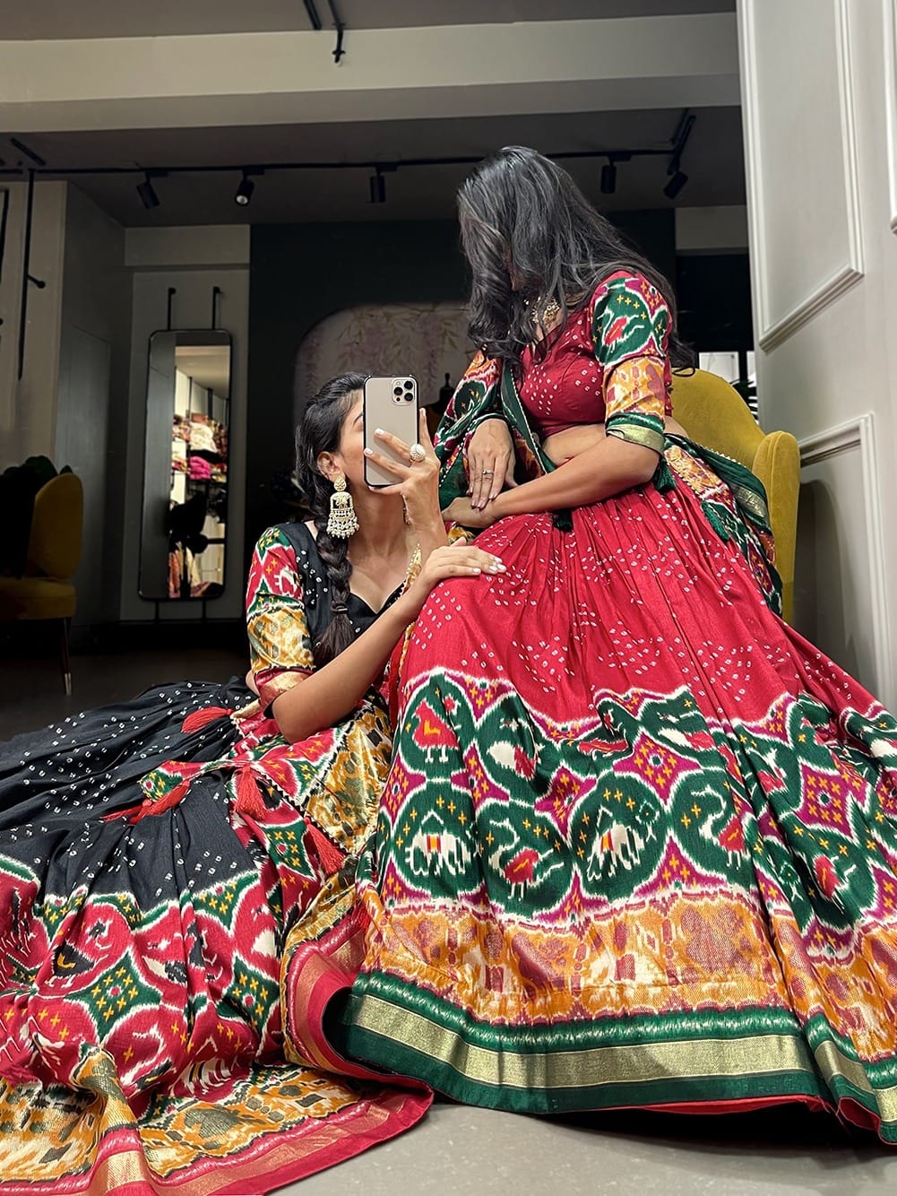 Tussar Silk Black & RedLehenga Choli Tussar Silk Black & RedLehenga Choli