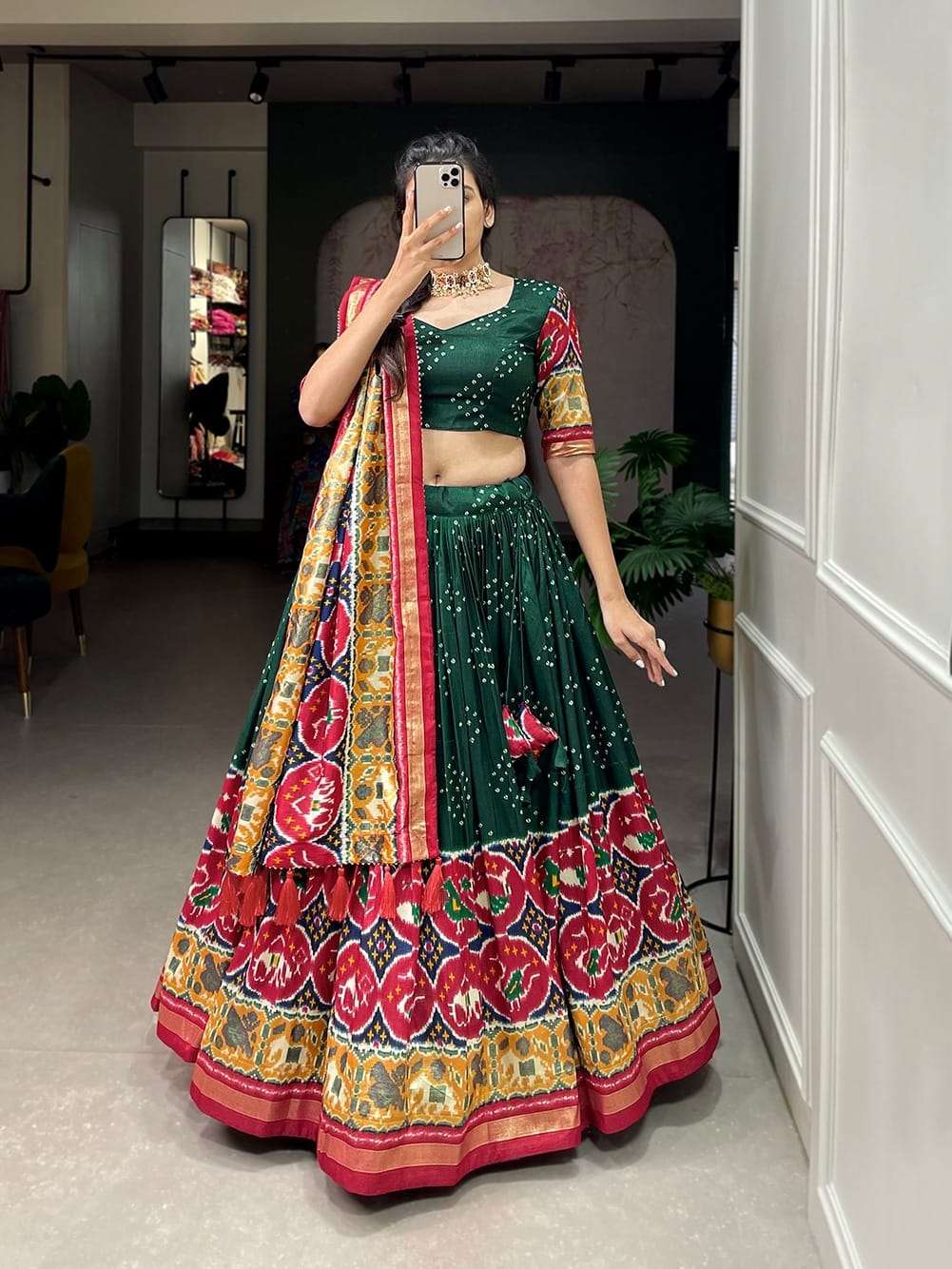 Tussar Silk Green Lehenga Choli Tussar Silk Green Lehenga Choli