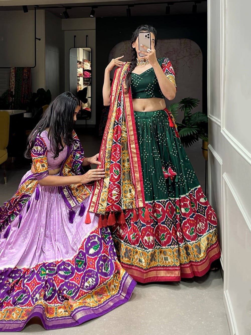 Tussar Silk Green & PurpleLehenga Choli Tussar Silk Green & PurpleLehenga Choli