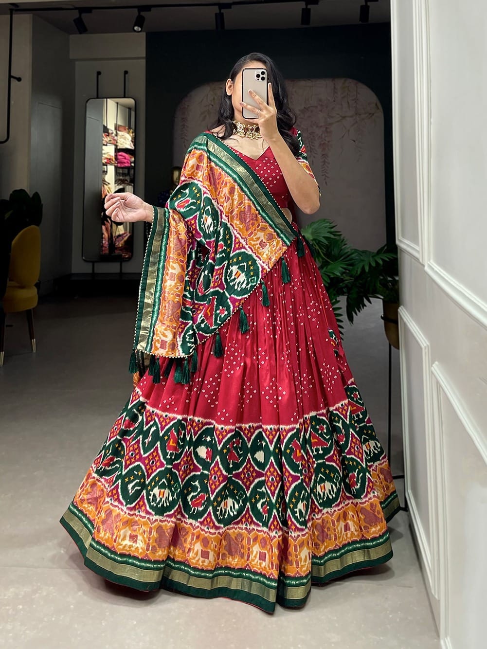 Tussar Silk Red Lehenga Choli Tussar Silk Red Lehenga Choli