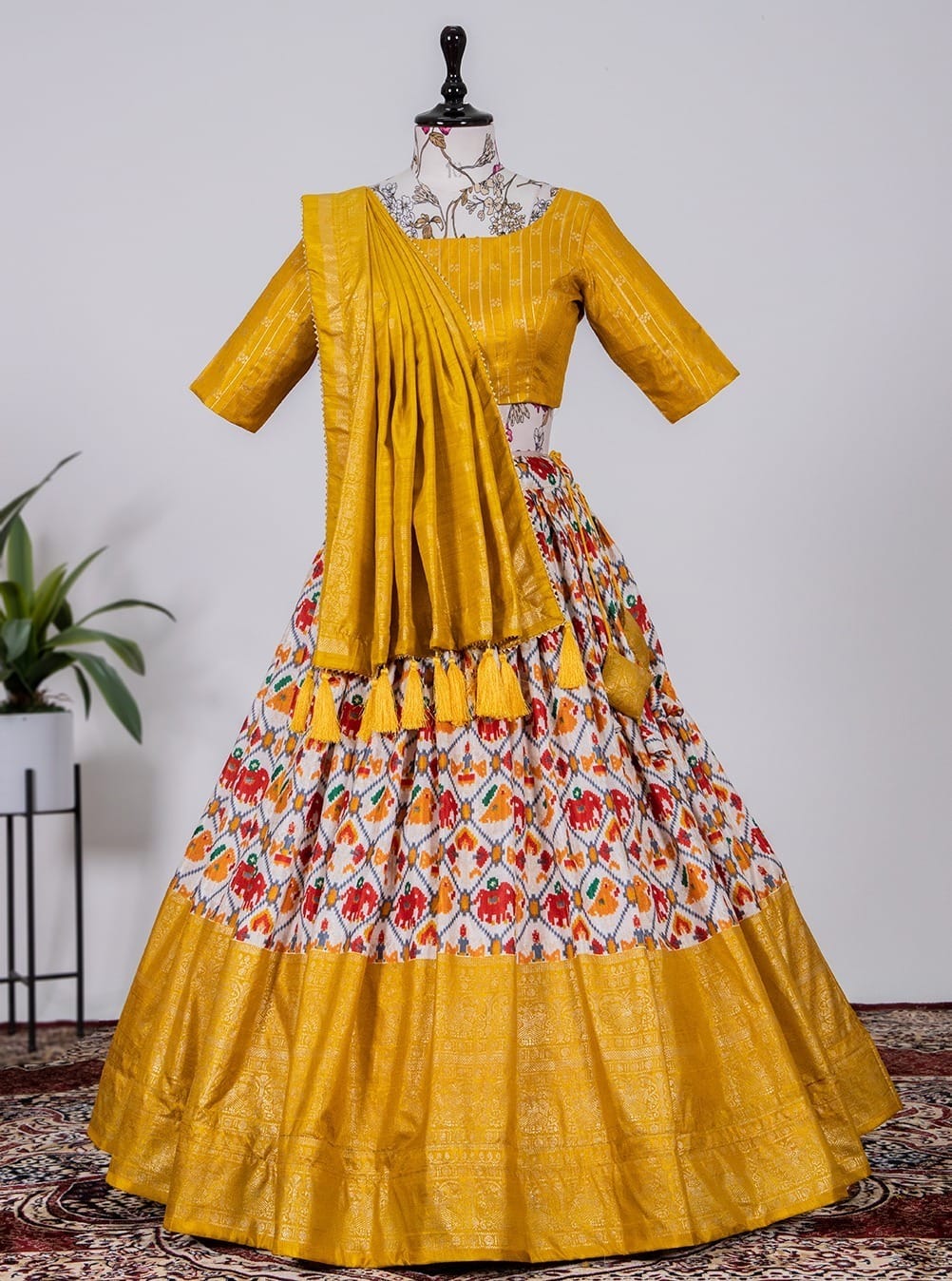 Yellow Dola Silk Lehenga Choli Product detail view 8