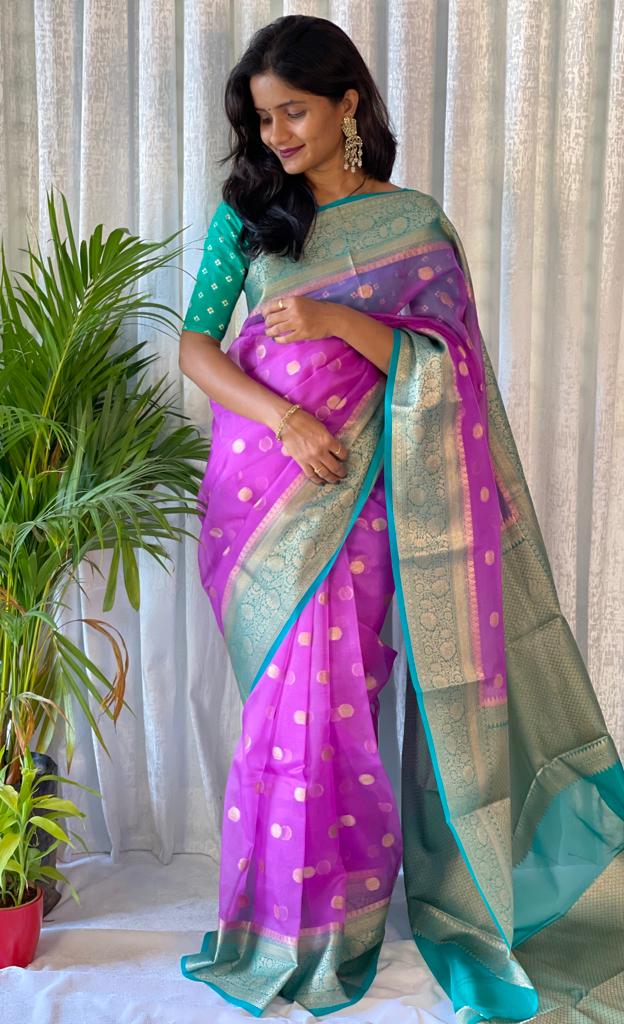 Banarasi handloom kora organza silk Purple (2) Product detail view 10