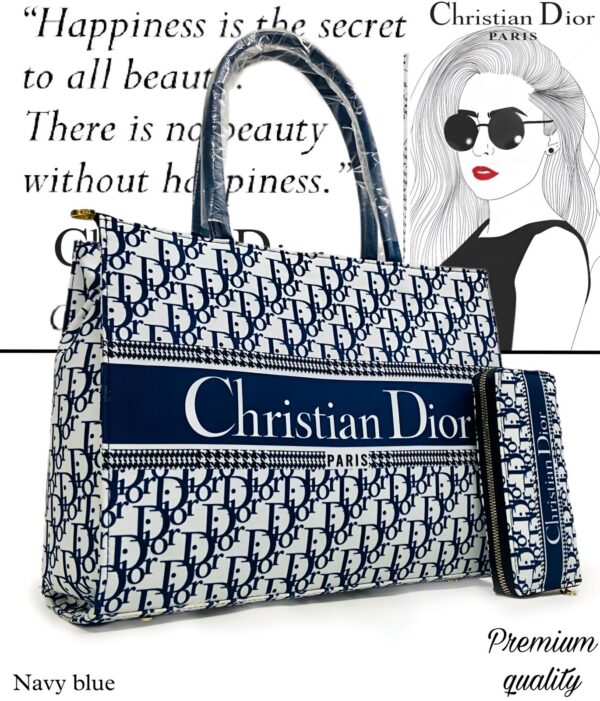 CHRISTIAN DIOR Navy Blue Tote Bag + Wallet