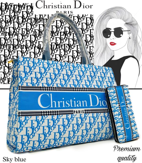 CHRISTIAN DIOR Sky Blue Tote Bag + Wallet