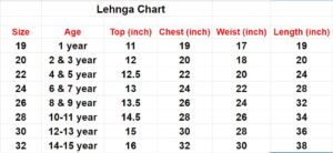 Litchi silk Readymade lehangha for kids Size Chart
