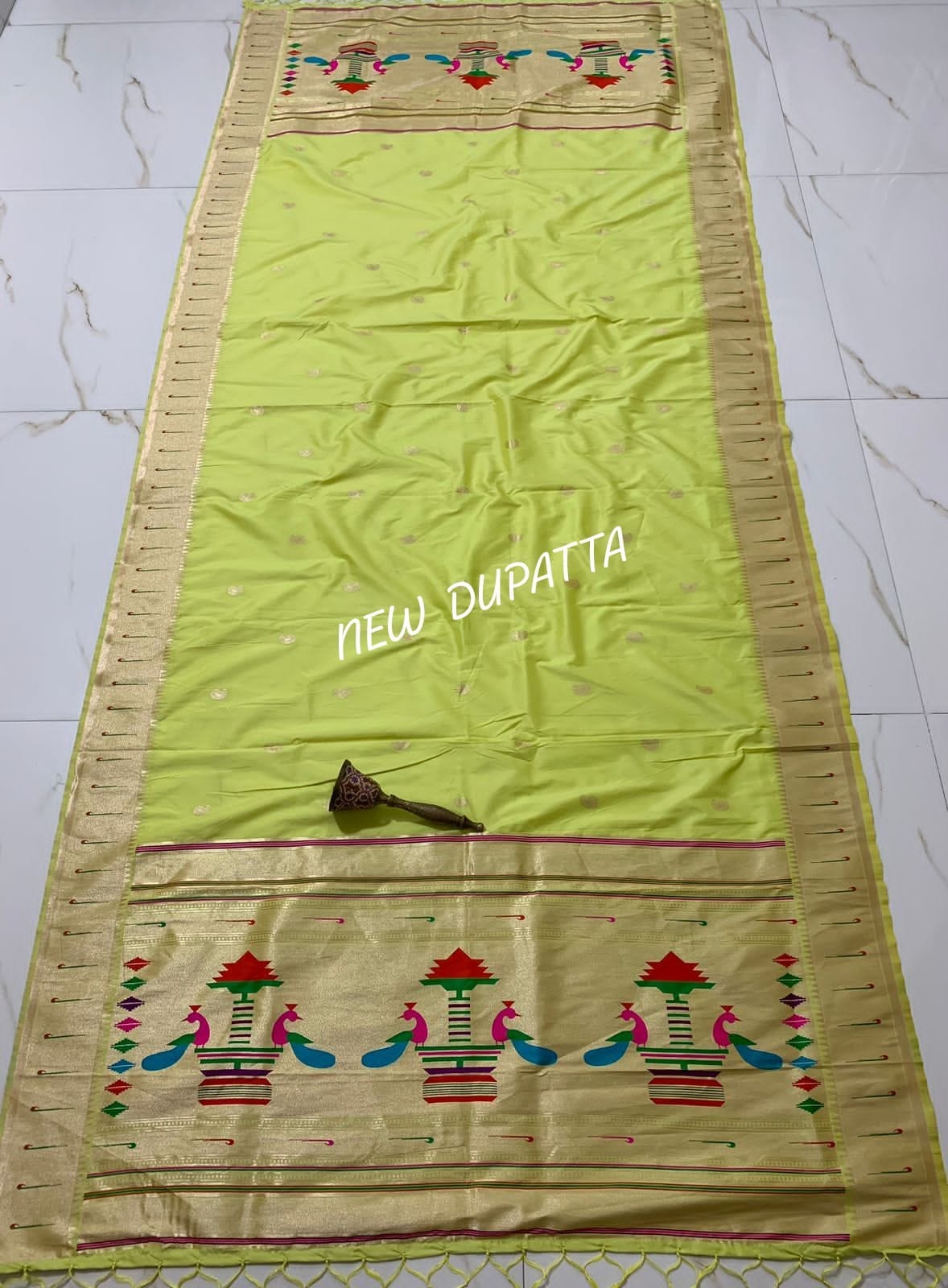 Soft Silk Paithani Dupatta Light Olive