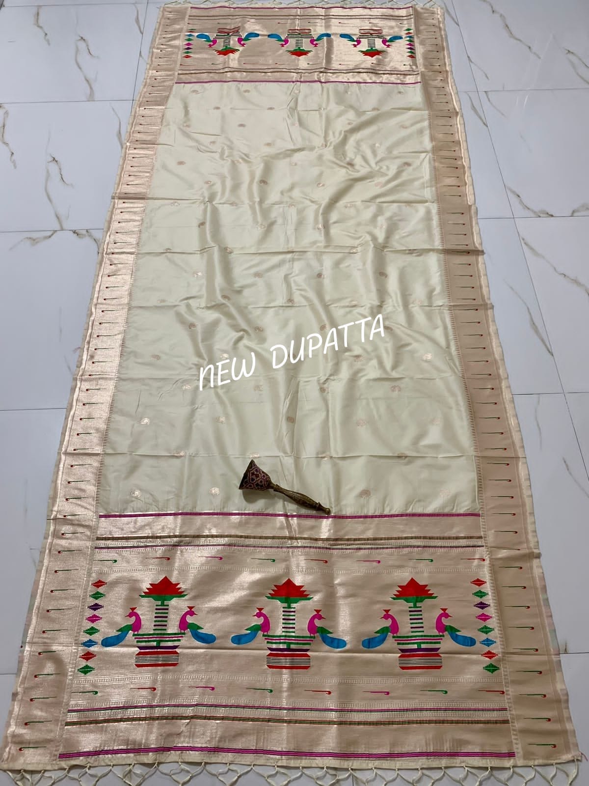 Soft Silk Paithani Dupatta Pista
