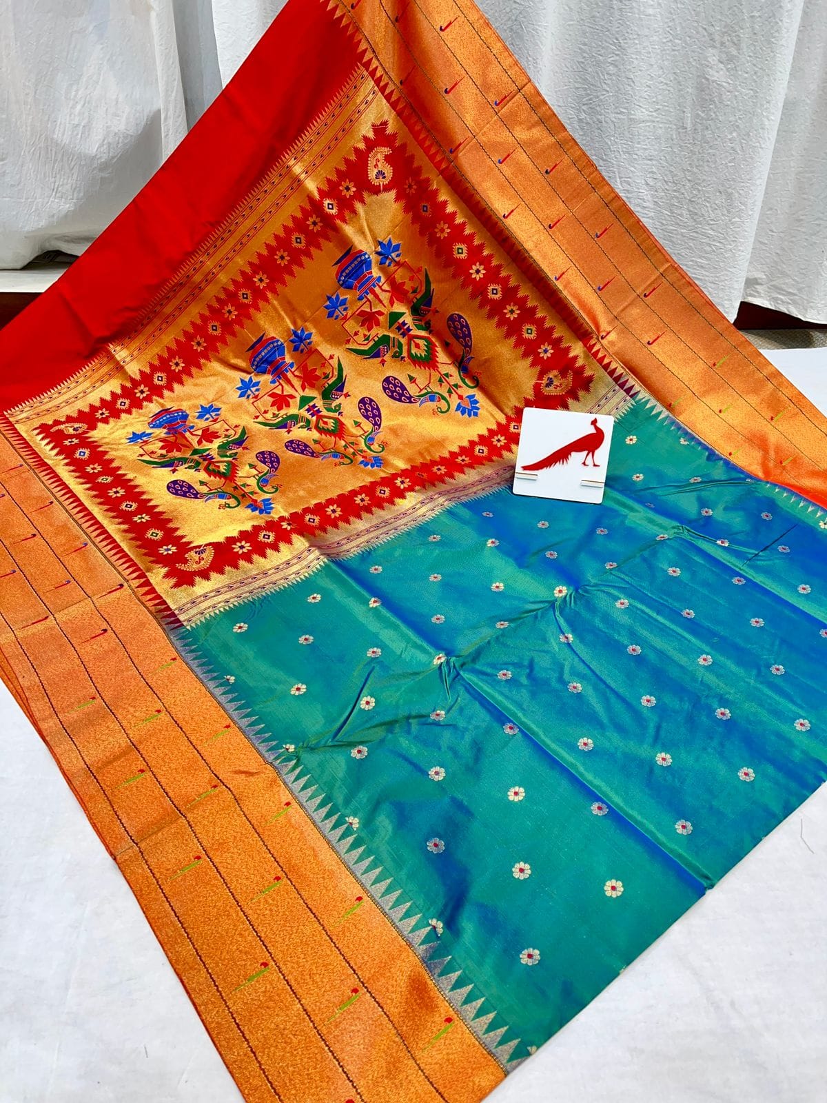 Tripple Munia Paithani Cyan Tripple Munia Paithani Cyan