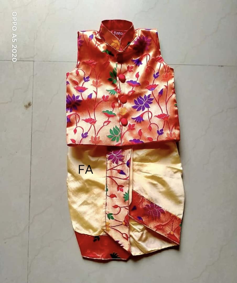 Paithani Dhoti Set for Baby Boy Pista Paithani Dhoti Set for Baby Boy Pista