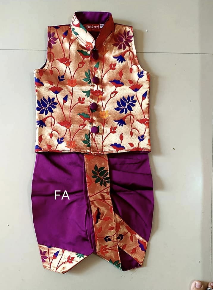 Paithani Dhoti Set for Baby Boy Purple Paithani Dhoti Set for Baby Boy Purple