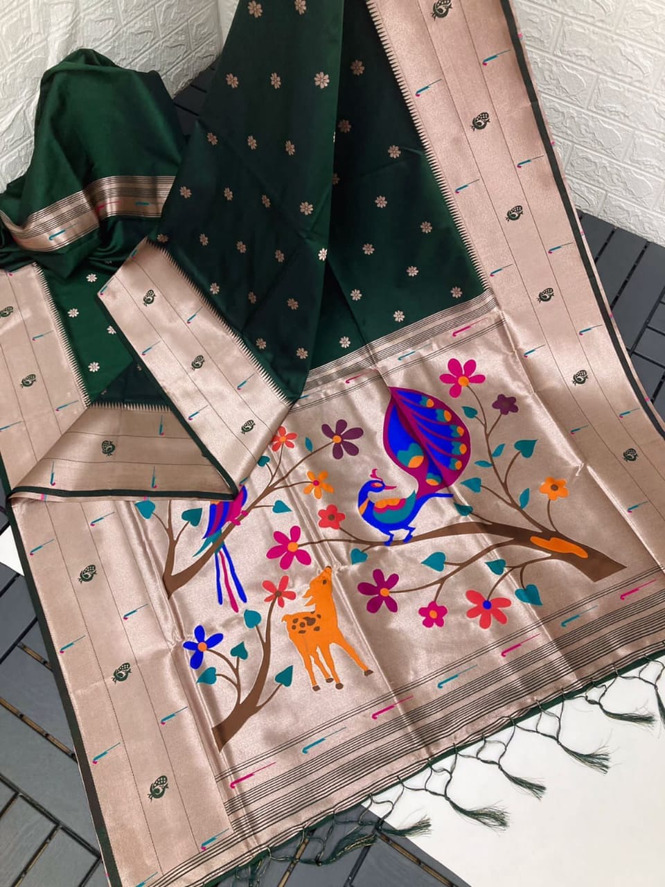 Paithani Silk Sarees Dark Green