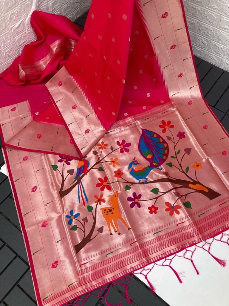Paithani Silk Sarees Dark Pink