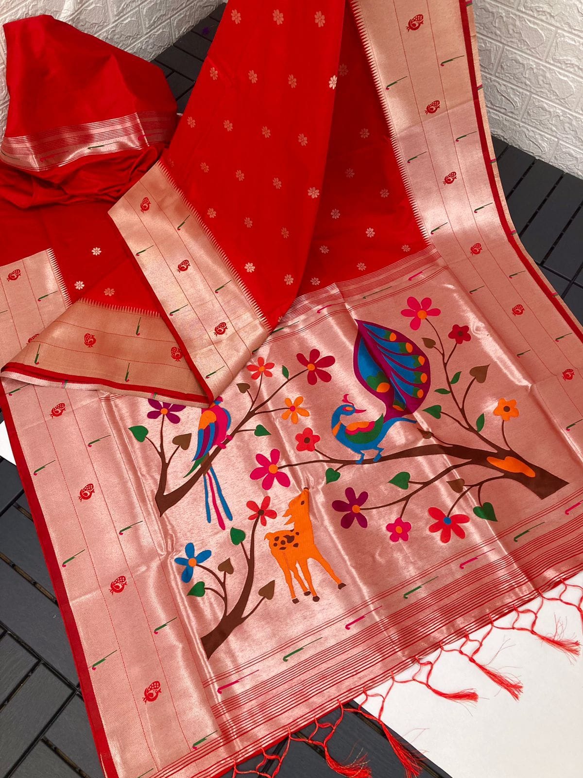 Paithani Silk Sarees Dark Red