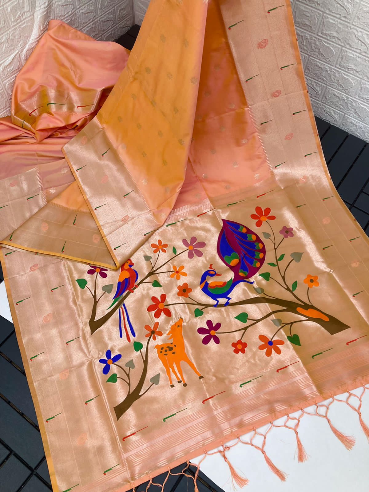 Paithani Silk Sarees Light Orange