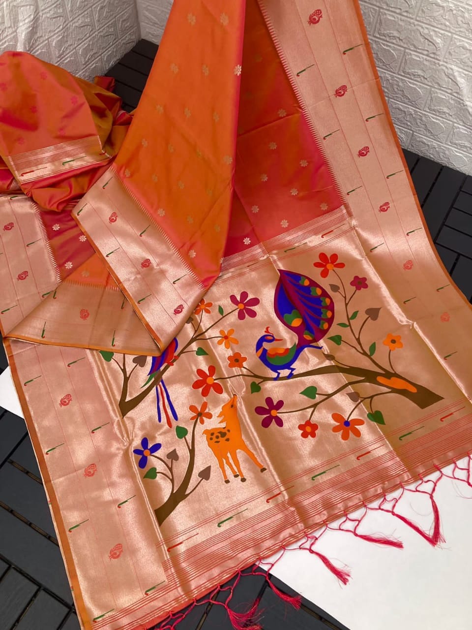 Paithani Silk Sarees Orange
